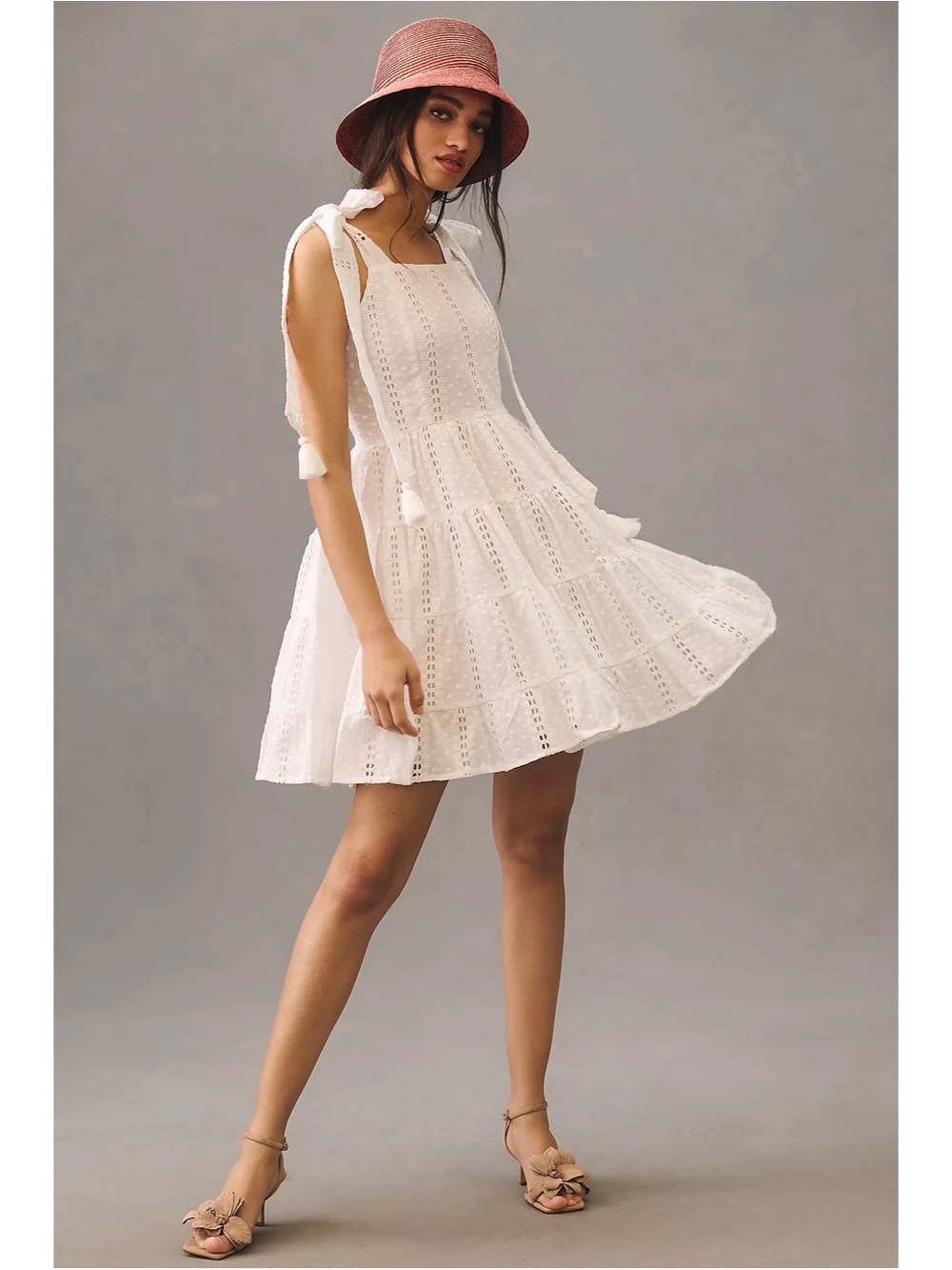 Anthropologie Mille Resort & Travel Dress White Small Shoulder-Tie Mini Eyelet